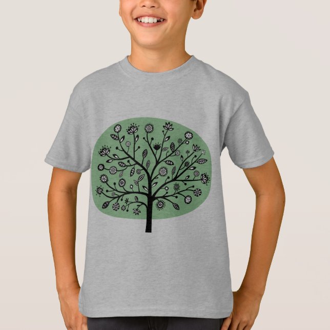 Stilisierte Blume Tree - verblasste Grün T-Shirt (Vorderseite)
