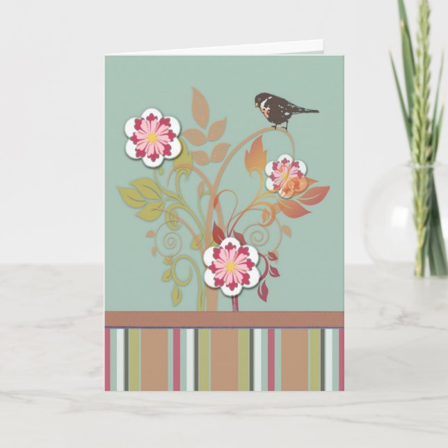 Stilisierte Blumenvogelkarte Karte (Vorderseite)