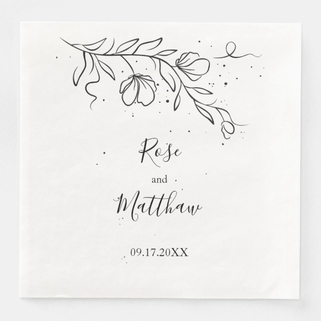 Stilisierte Blumenzweig und Tropfen Tintenpapier Serviette (Vorderseite)