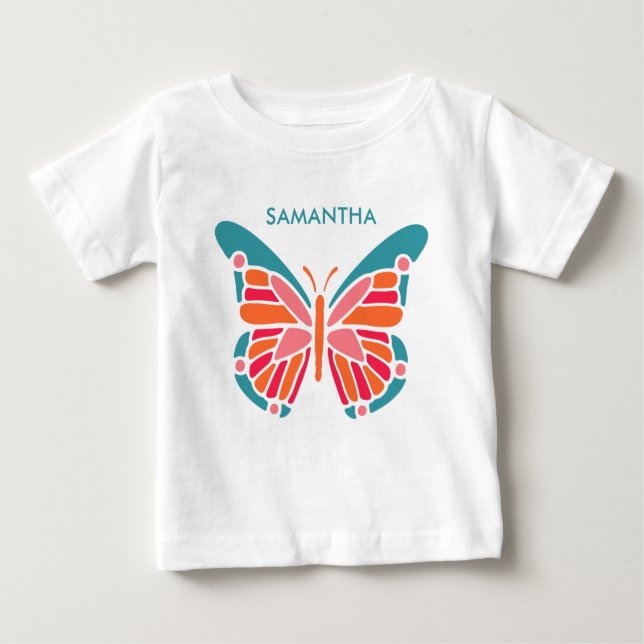 Stilisierte Butterfly-individuelle Name-Kleidung Baby T-shirt (Vorderseite)