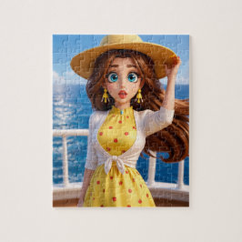 Stilisierte Cartoon-Frau im Sommerkleid Puzzle