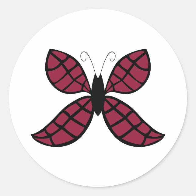 Stilisierte Crimson Butterfly Classic Round Sticke Runder Aufkleber (Vorderseite)