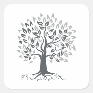 Stilisierte Eichenbaume mit Roots Retro Quadratischer Aufkleber
