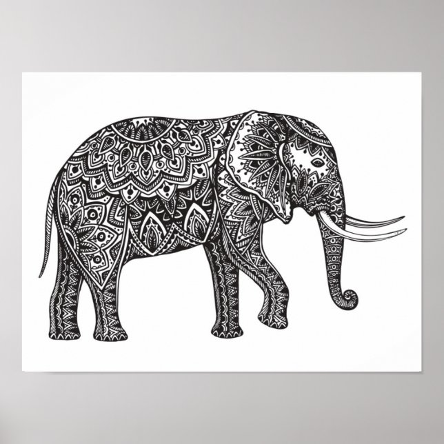 Stilisierte Fantasy Elephant Doodle 2 Poster (Vorne)