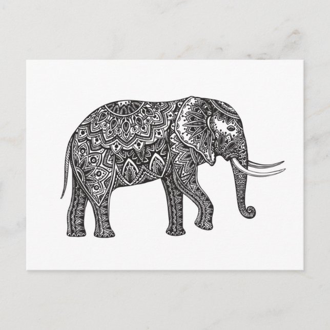Stilisierte Fantasy Elephant Doodle Postkarte (Vorderseite)
