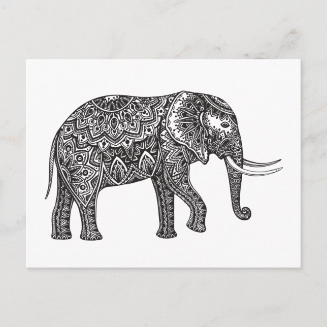 Stilisierte Fantasy Elephant Doodle Postkarte (Vorderseite)