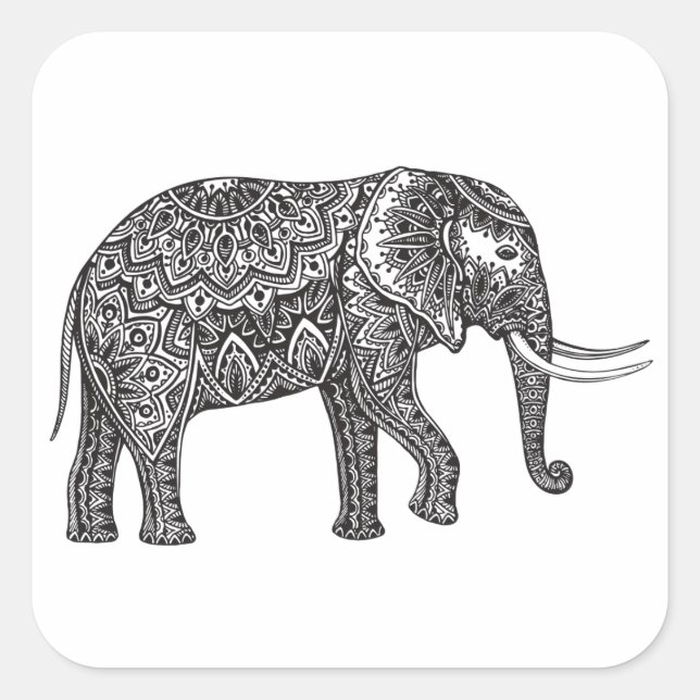 Stilisierte Fantasy Elephant Doodle Quadratischer Aufkleber (Vorderseite)
