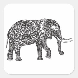 Stilisierte Fantasy Elephant Doodle Quadratischer Aufkleber