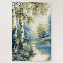 Stilisierte Flusslandschaft mit Birken