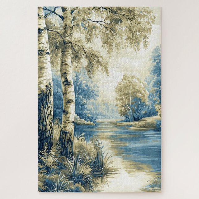 Stilisierte Flusslandschaft mit Birken Puzzle (Vertikal)