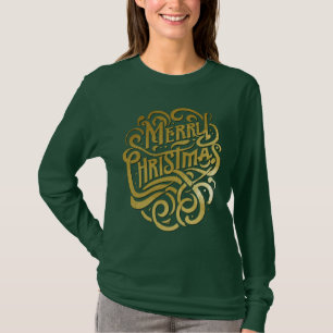 Stilisierte frohe Weihnachten Gold T-Shirt