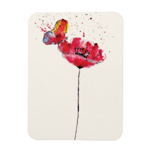 Stilisierte gemalte Wasserfarbe Mohnblume Magnet