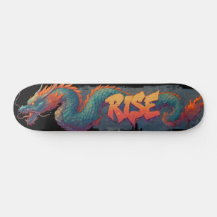 Stilisierte Graffiti Dragon Mural mit Bold 'RISE' Skateboard