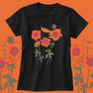 Stilisierte grafische zackige Mohnblumen orange u. T-Shirt