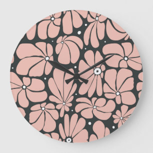 Stilisierte große Blüten, nahtlose Blumenmuster. Wanduhr