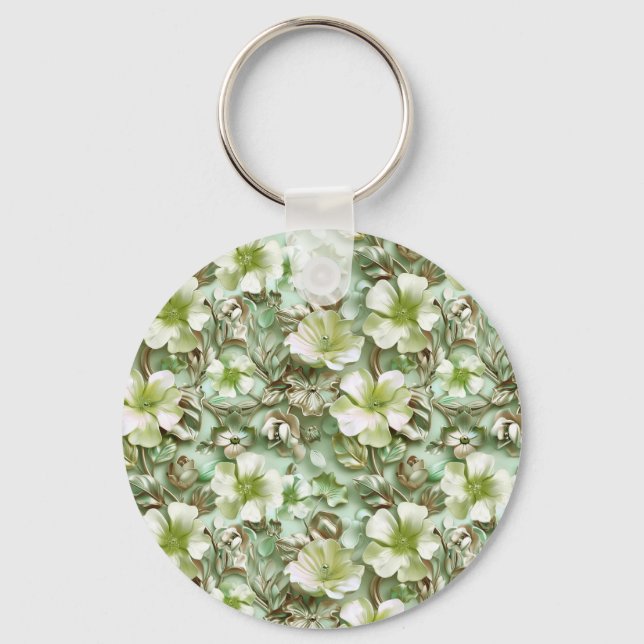 Stilisierte grüne Blumen Schlüsselanhänger (Vorderseite)