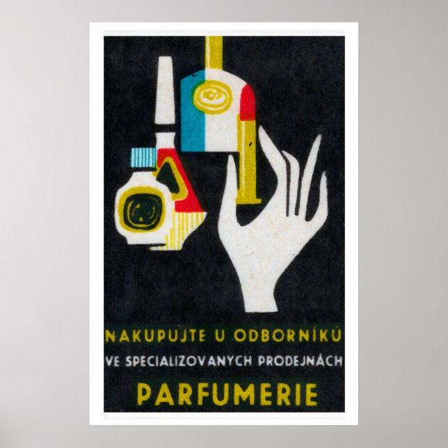 Stilisierte Hand hält ein Parfümfläschchen Poster (Vorne)
