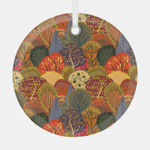 Stilisierte Herbstbäume, leuchtendes Waldmuster. Ornament Aus Glas