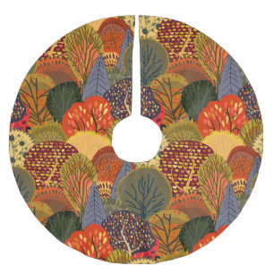 Stilisierte Herbstbäume, leuchtendes Waldmuster. Polyester Weihnachtsbaumdecke