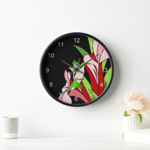 Stilisierte Hummingvogel und Blume Uhr