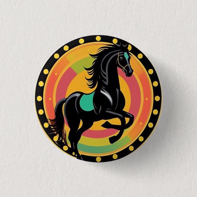 Stilisierte Illustration eines schwarzen Pferdes Button (Vorderseite)