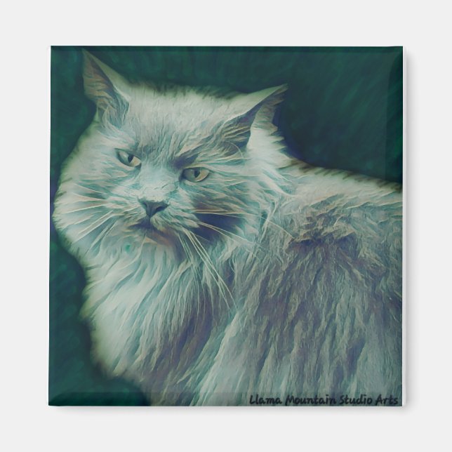 Stilisierte Katze #1 Grüner Twig-Magnet Magnet (Vorne)