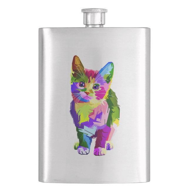 Stilisierte Kitten Prismatic Design-32345 Flachmann (Vorderseite)