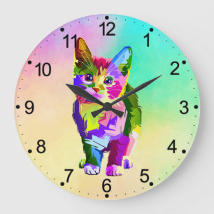 Stilisierte Kitten Prismatic Design-32345 Große Wanduhr