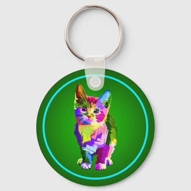 Stilisierte Kitten Prismatic Design-32345 Schlüsselanhänger (Vorderseite)