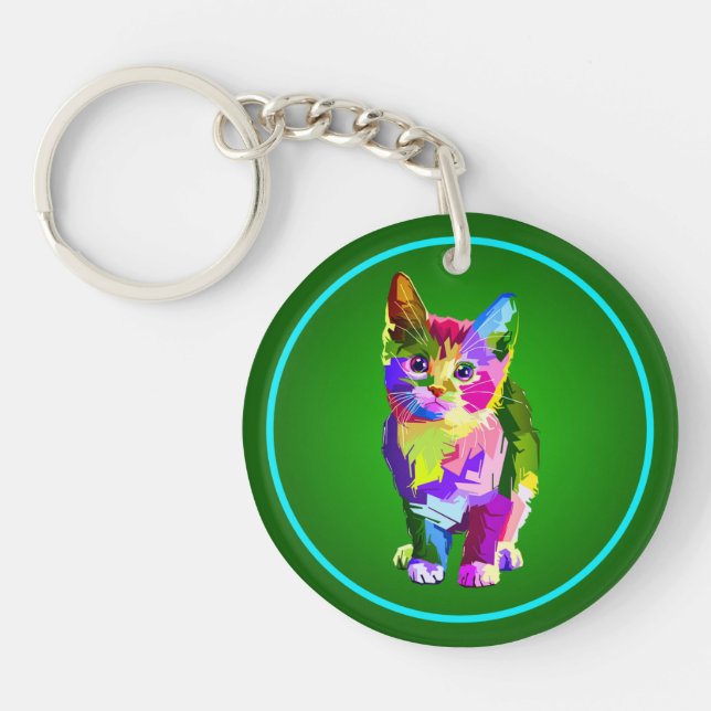 Stilisierte Kitten Prismatic Design-32345 Schlüsselanhänger (Vorderseite)