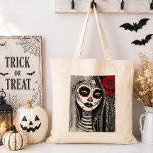 Stilisierte La Catrina Tote Tasche in rot, schwarz