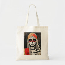 Stilisierte La Catrina Tote Tasche in rot, schwarz