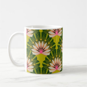 Stilisierte Lotustapete: rosa, grün. Kaffeetasse