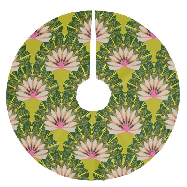 Stilisierte Lotustapete: rosa, grün. Polyester Weihnachtsbaumdecke (Vorderseite)