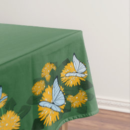 Stilisierte Löwenzahn Schmetterlinge Gelb & Grün Tischdecke