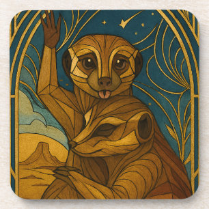 Stilisierte Meerkat Pair Under Starry Sky Getränkeuntersetzer