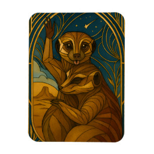 Stilisierte Meerkat Pair Under Starry Sky Magnet