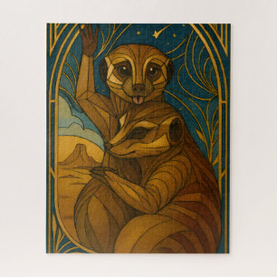 Stilisierte Meerkat Pair Under Starry Sky Puzzle