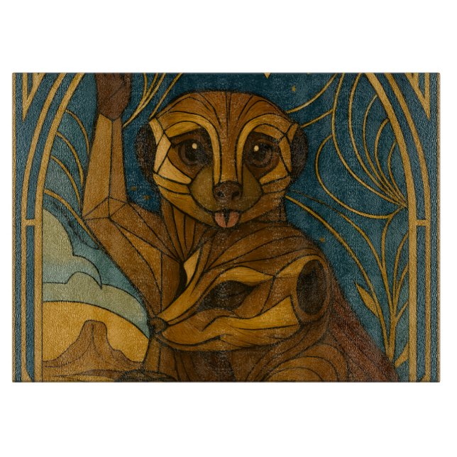 Stilisierte Meerkat Pair Under Starry Sky Schneidebrett (Vorderseite)
