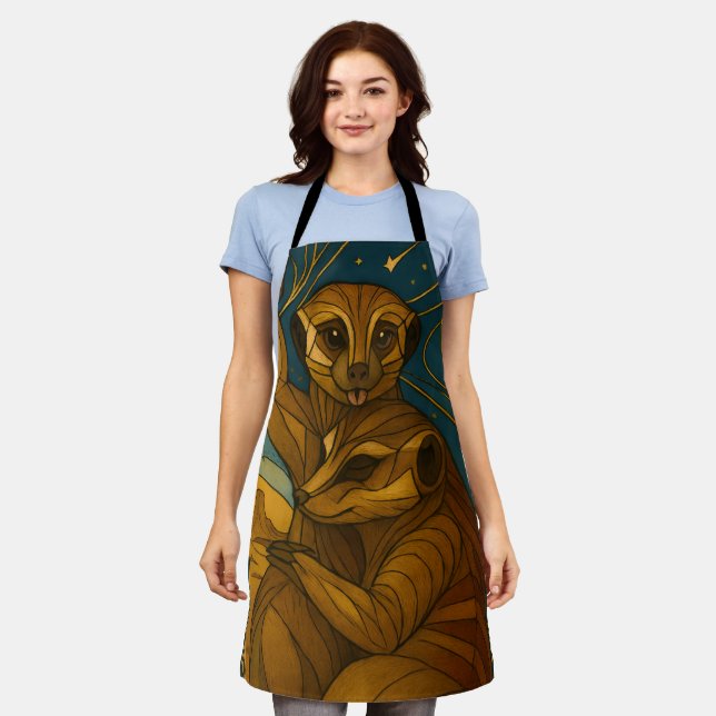 Stilisierte Meerkat Pair Under Starry Sky Schürze (Getragen)