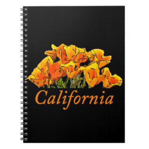 Stilisierte Mohnkunst mit "California" Text Spiral Notizblock