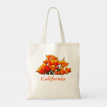 Stilisierte Mohnkunst mit "California" Text Tote B