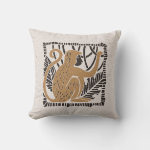 Stilisierte Monkey Linocut Illustration Kissen