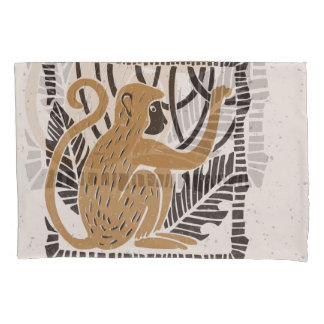 Stilisierte Monkey Linocut Illustration Kissenbezug