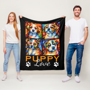 Stilisierte Niedliche Welpen Fleece Blanket