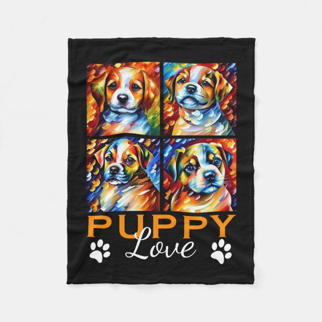 Stilisierte Niedliche Welpen Hunde Fleece Blanket (Vorderseite)