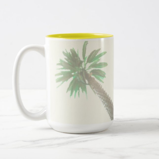 Stilisierte Palmen Pastel Green Tropical Zweifarbige Tasse (Links)