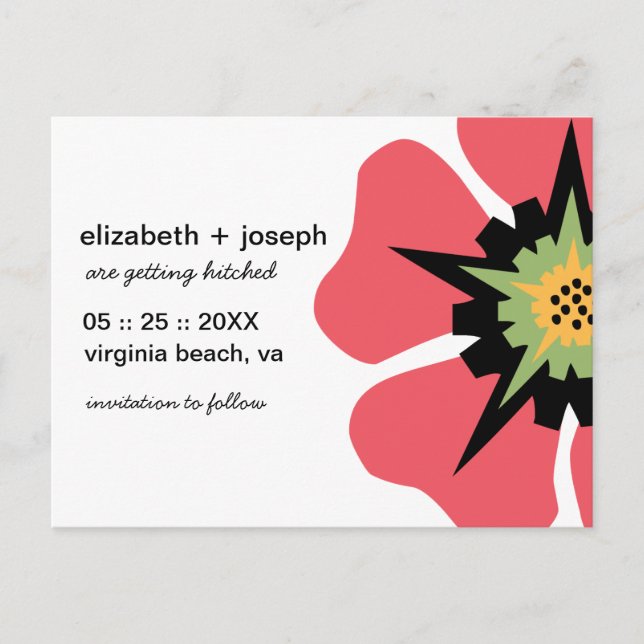 Stilisierte Pansy SAVE THE DATE Postkarte (Vorderseite)