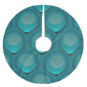 Stilisierte Peacock Feathers Blue Tile Polyester Weihnachtsbaumdecke