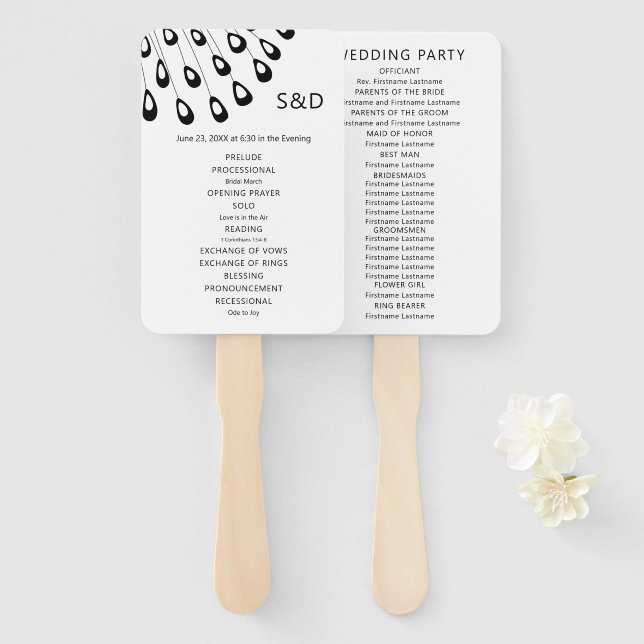 Stilisierte Pfauenfederhalter-Hochzeitsprogramm Fächer (Vorne und Hinten)